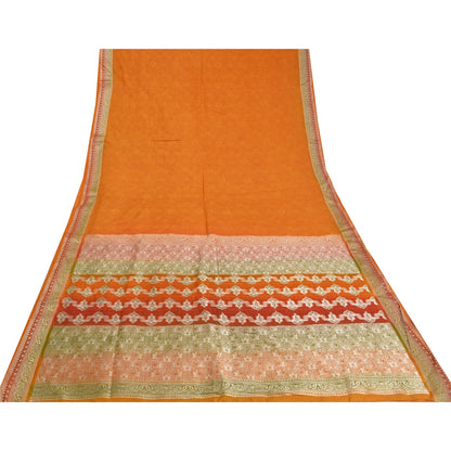 Санскритские винтажные шафрановые индийские сари из чистого шелка, тканые зари-сари, ремесленная устойчивая ткань