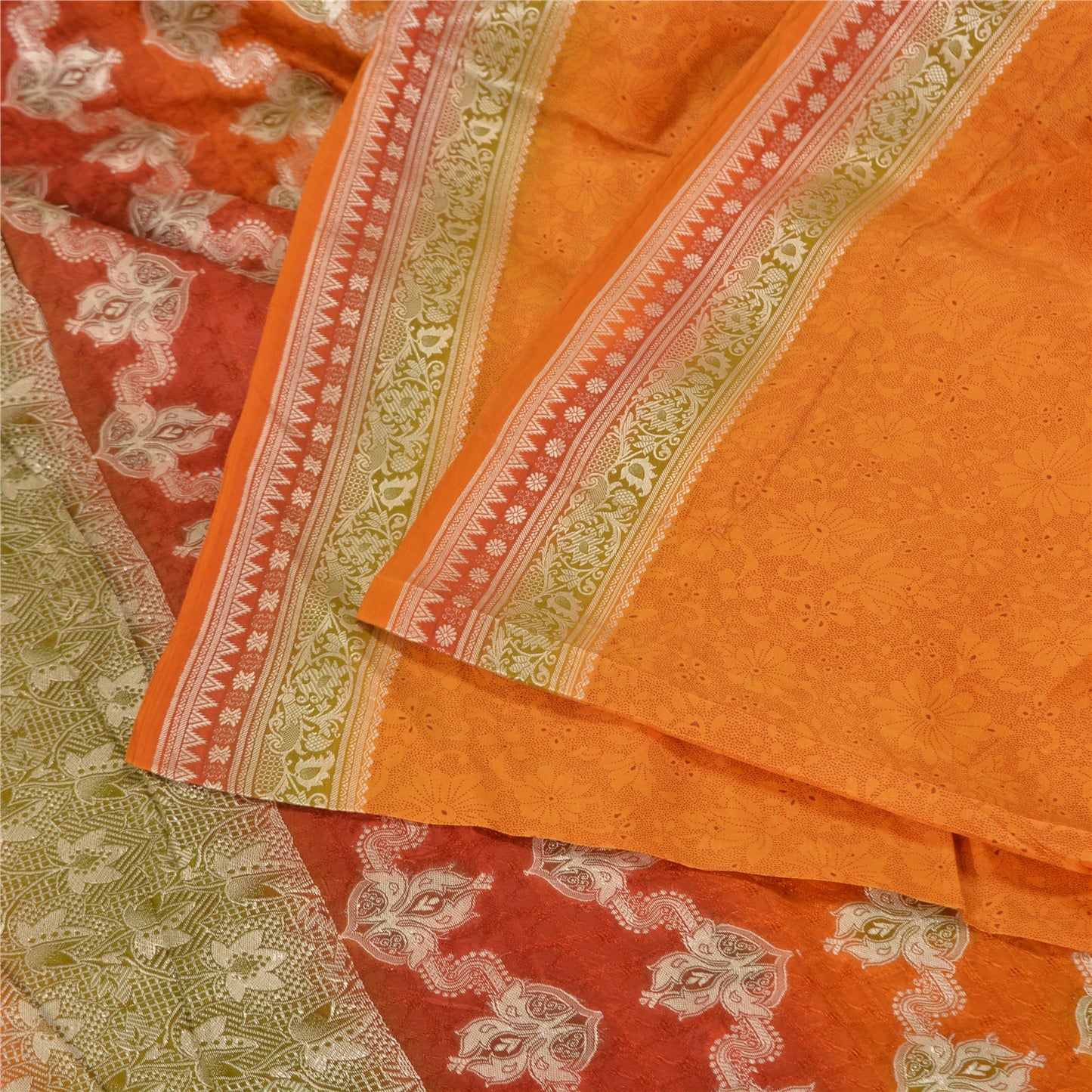 Санскритские винтажные шафрановые индийские сари из чистого шелка, тканые зари-сари, ремесленная устойчивая ткань