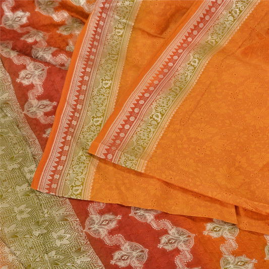 Sanskriti Vintage Saffron Indian Sarees Pure Silk Woven Zari Sari Craft Sustainable Fabric