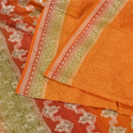 Sanskriti Vintage Saffron Indian Sarees Pure Silk Woven Zari Sari Craft Fabric