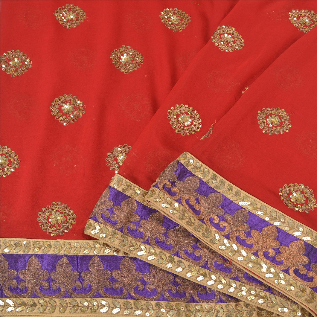 Sanskriti Vintage Red Bollywood Sarees Pure Georgette Silk Handmade Sari Fabric