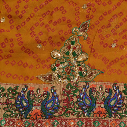 Sanskriti Vintage Saffron Sarees Pure Georgette Hand Beads Bandhani Sari Sustainable Fabric