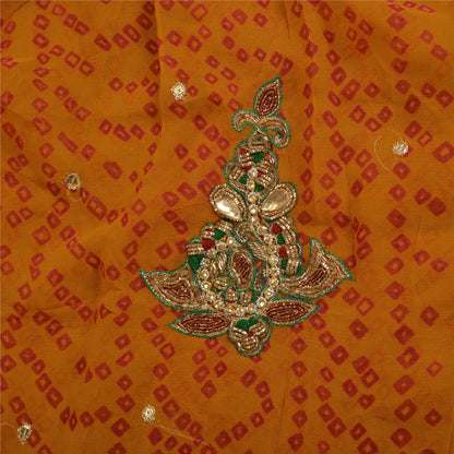 Sanskriti Vintage Saffron Sarees Pure Georgette Hand Beads Bandhani Sari Sustainable Fabric