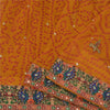 Sanskriti Vintage Saffron Sarees Pure Georgette Hand Beads Bandhani Sari Sustainable Fabric