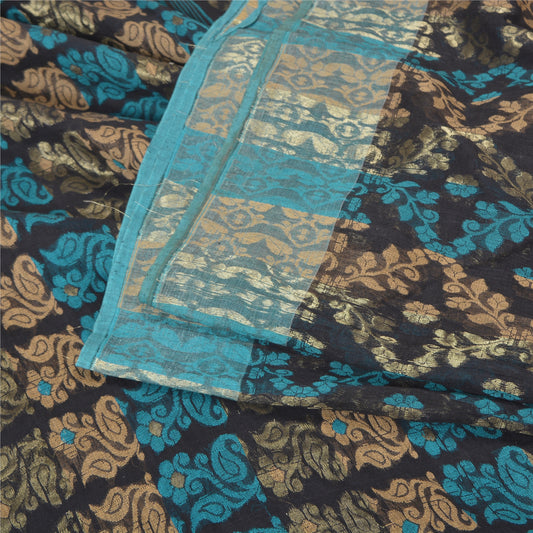 Sanskriti Vintage Black Sarees Pure Cotton Hand-Woven Premium Sari Craft Sustainable Fabric