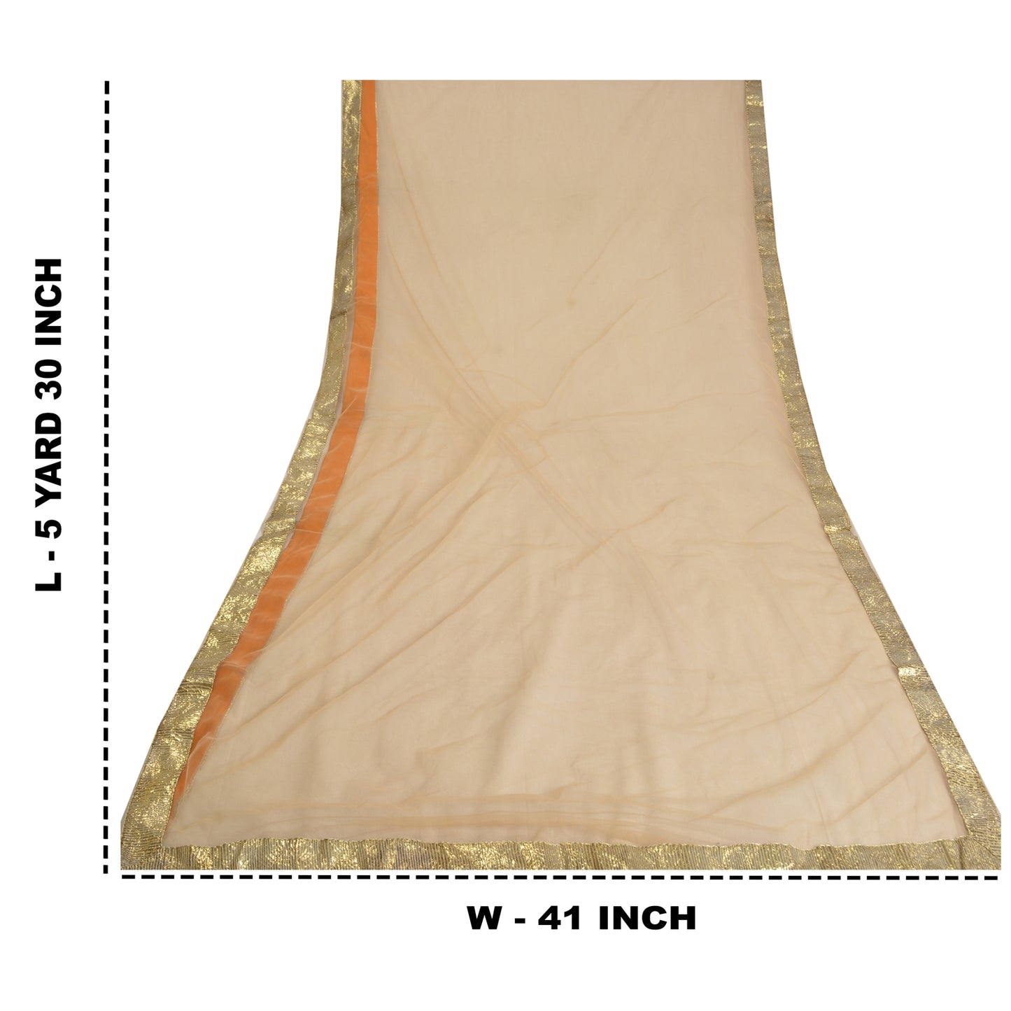 Санскритские винтажные персиковые сари из сетчатой ​​ткани Gota Work Premium Sari Craft Sustainable Fabric