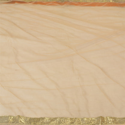 Санскритские винтажные персиковые сари из сетчатой ​​ткани Gota Work Premium Sari Craft Sustainable Fabric