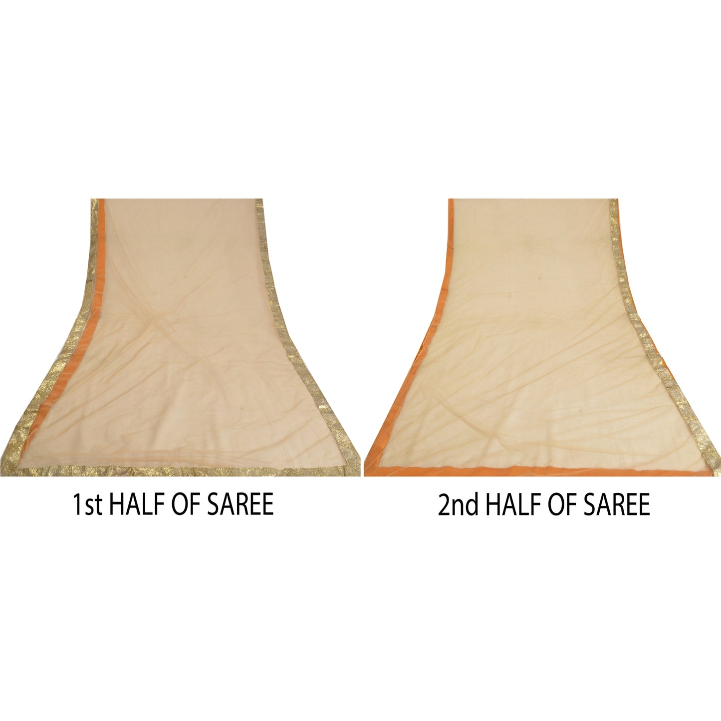 Санскритские винтажные персиковые сари из сетчатой ​​ткани Gota Work Premium Sari Craft Sustainable Fabric