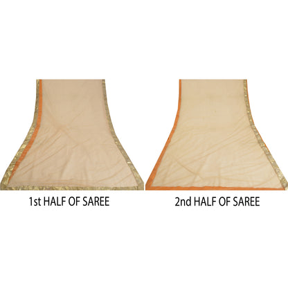 Санскритские винтажные персиковые сари из сетчатой ​​ткани Gota Work Premium Sari Craft Sustainable Fabric
