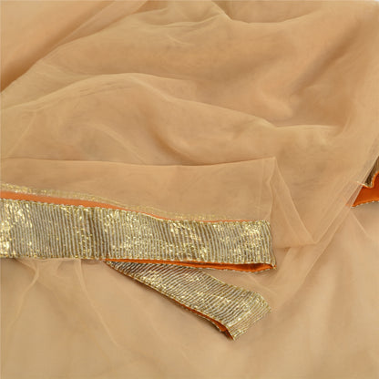 Санскритские винтажные персиковые сари из сетчатой ​​ткани Gota Work Premium Sari Craft Sustainable Fabric