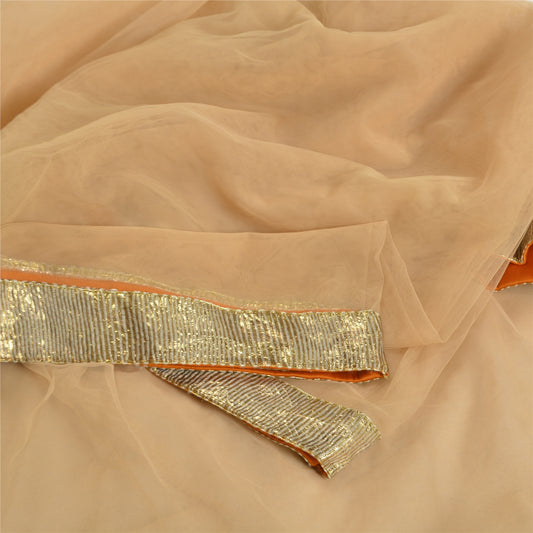 Sanskriti Vintage Peach Sarees Net Mesh Gota Work Premium Sari Craft Sustainable Fabric