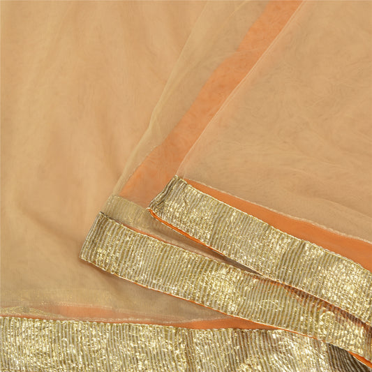 Sanskriti Vintage Peach Sarees Net Mesh Gota Work Premium Sari Craft Sustainable Fabric