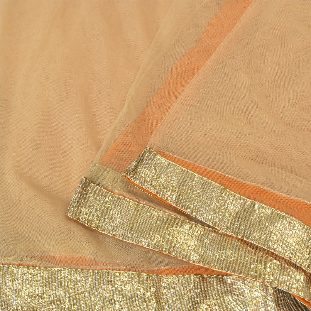 Sanskriti Vintage Peach Sarees Net Mesh Gota Work Premium Sari Craft Fabric
