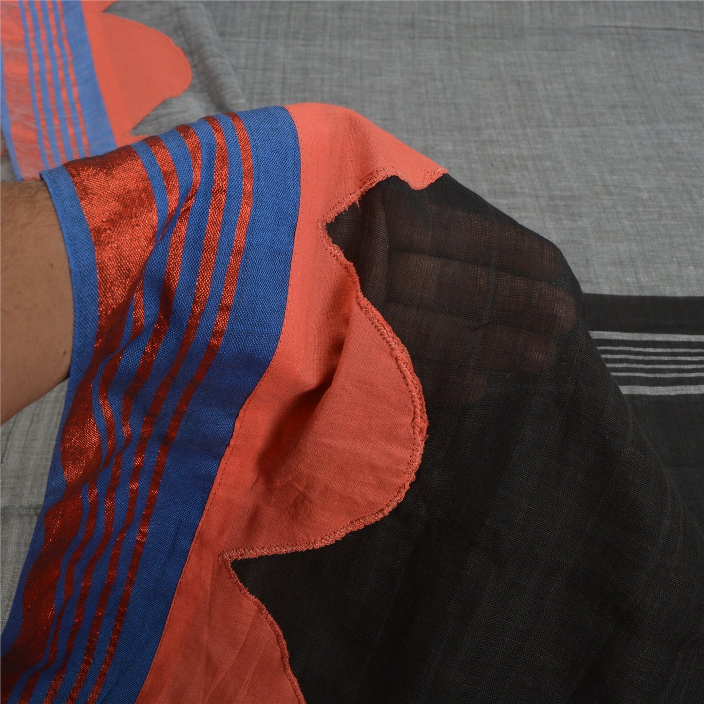 Sanskriti Vintage Black/Grey Sarees Pure Cotton Embroidered Woven Sari Sustainable Fabric