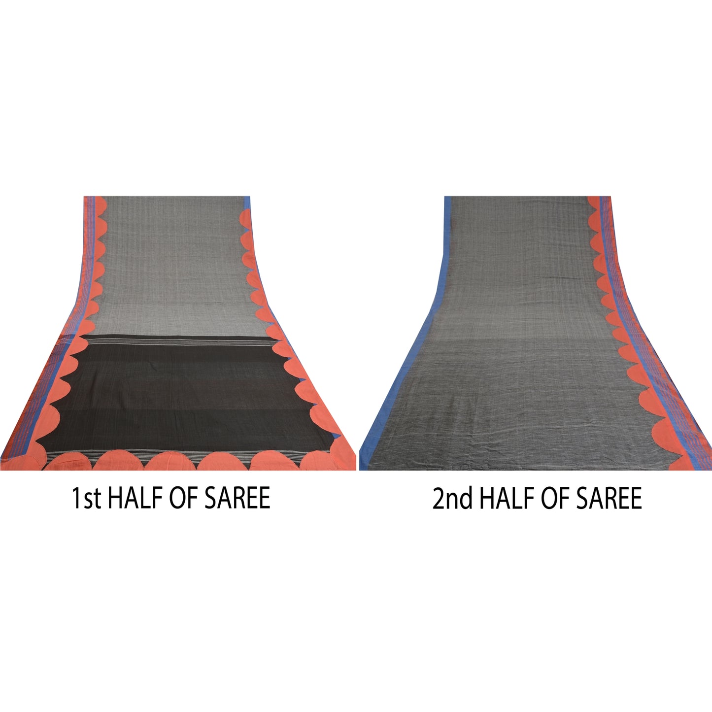 Sanskriti Vintage Black/Grey Sarees Pure Cotton Embroidered Woven Sari Sustainable Fabric