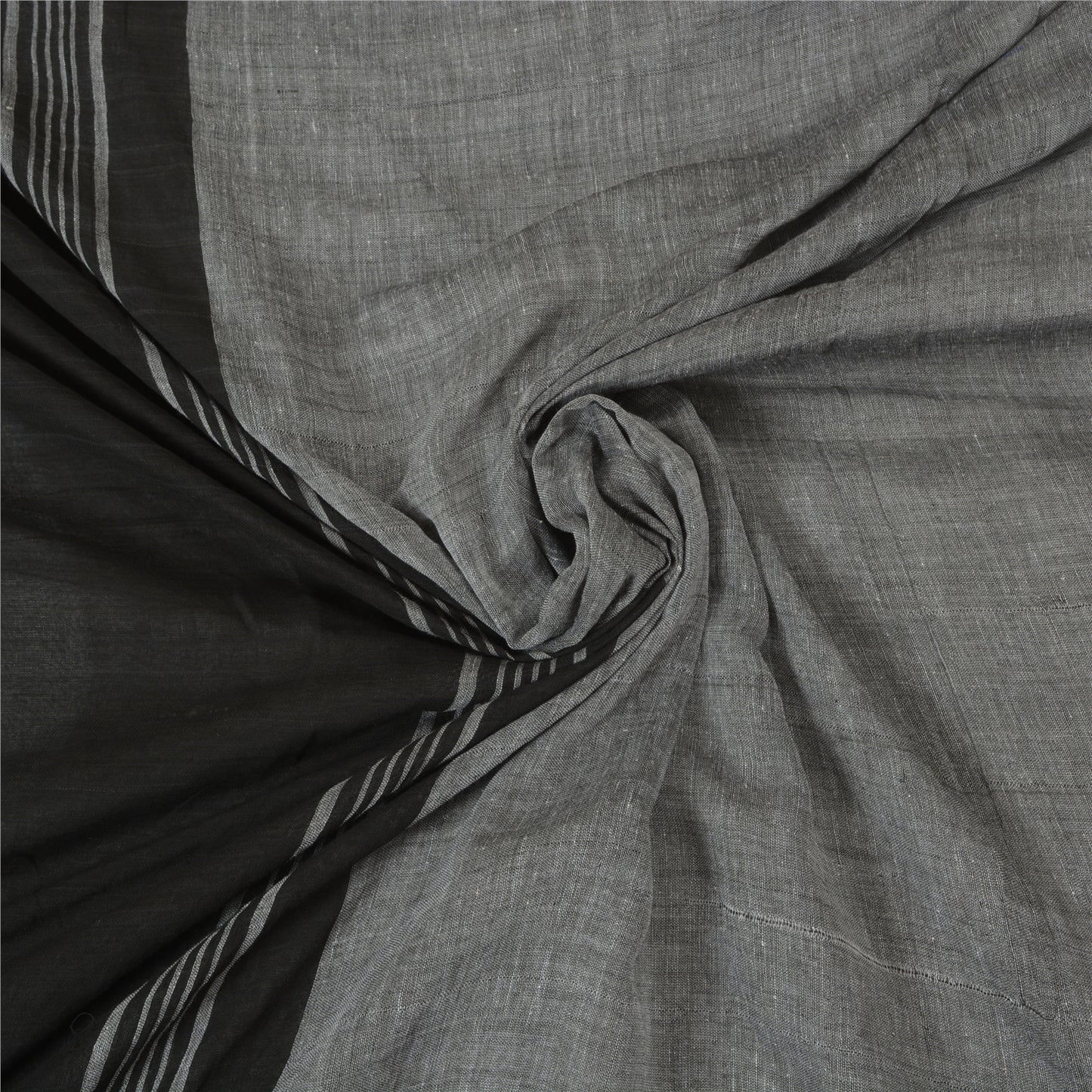 Sanskriti Vintage Black/Grey Sarees Pure Cotton Embroidered Woven Sari Sustainable Fabric