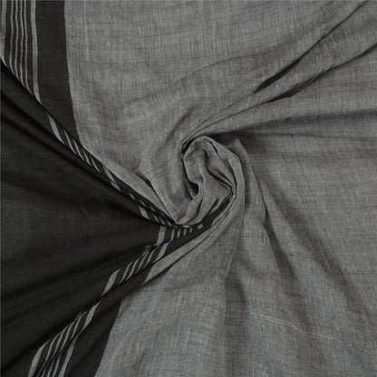 Sanskriti Vintage Black/Grey Sarees Pure Cotton Embroidered Woven Sari Sustainable Fabric