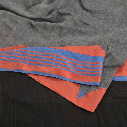 Sanskriti Vintage Black/Grey Sarees Pure Cotton Embroidered Woven Sari Sustainable Fabric