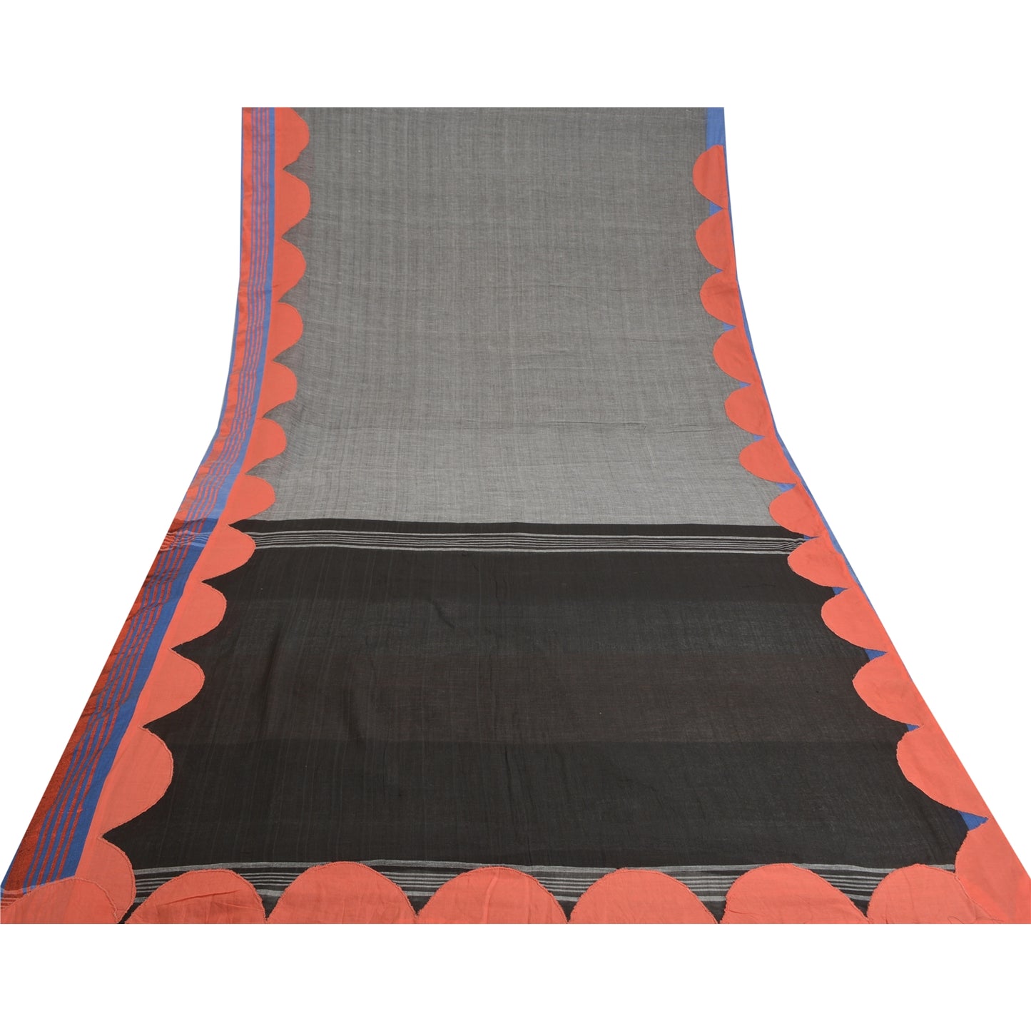 Sanskriti Vintage Black/Grey Sarees Pure Cotton Embroidered Woven Sari Sustainable Fabric