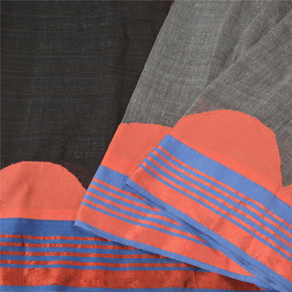 Sanskriti Vintage Black/Grey Sarees Pure Cotton Embroidered Woven Sari Sustainable Fabric