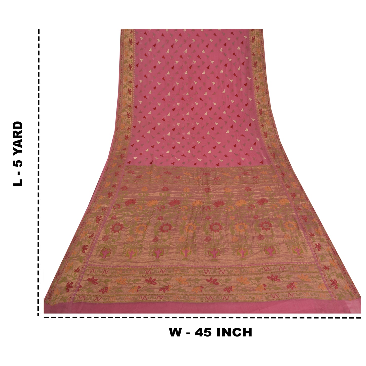 Sanskriti Vintage Pink Sarees Pure Georgette Silk Woven Sari 5 YD Craft Sustainable Fabric
