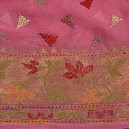Sanskriti Vintage Pink Sarees Pure Georgette Silk Woven Sari 5 YD Craft Sustainable Fabric