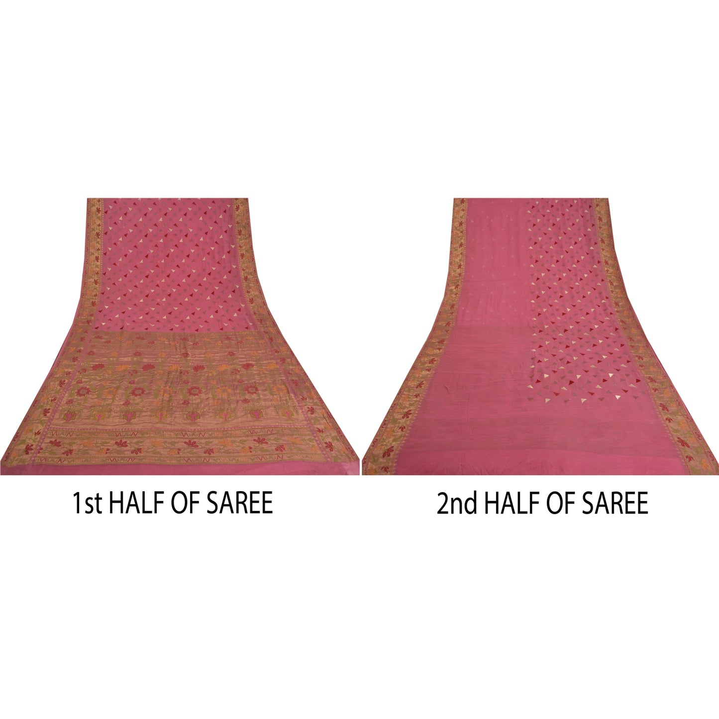 Sanskriti Vintage Pink Sarees Pure Georgette Silk Woven Sari 5 YD Craft Sustainable Fabric