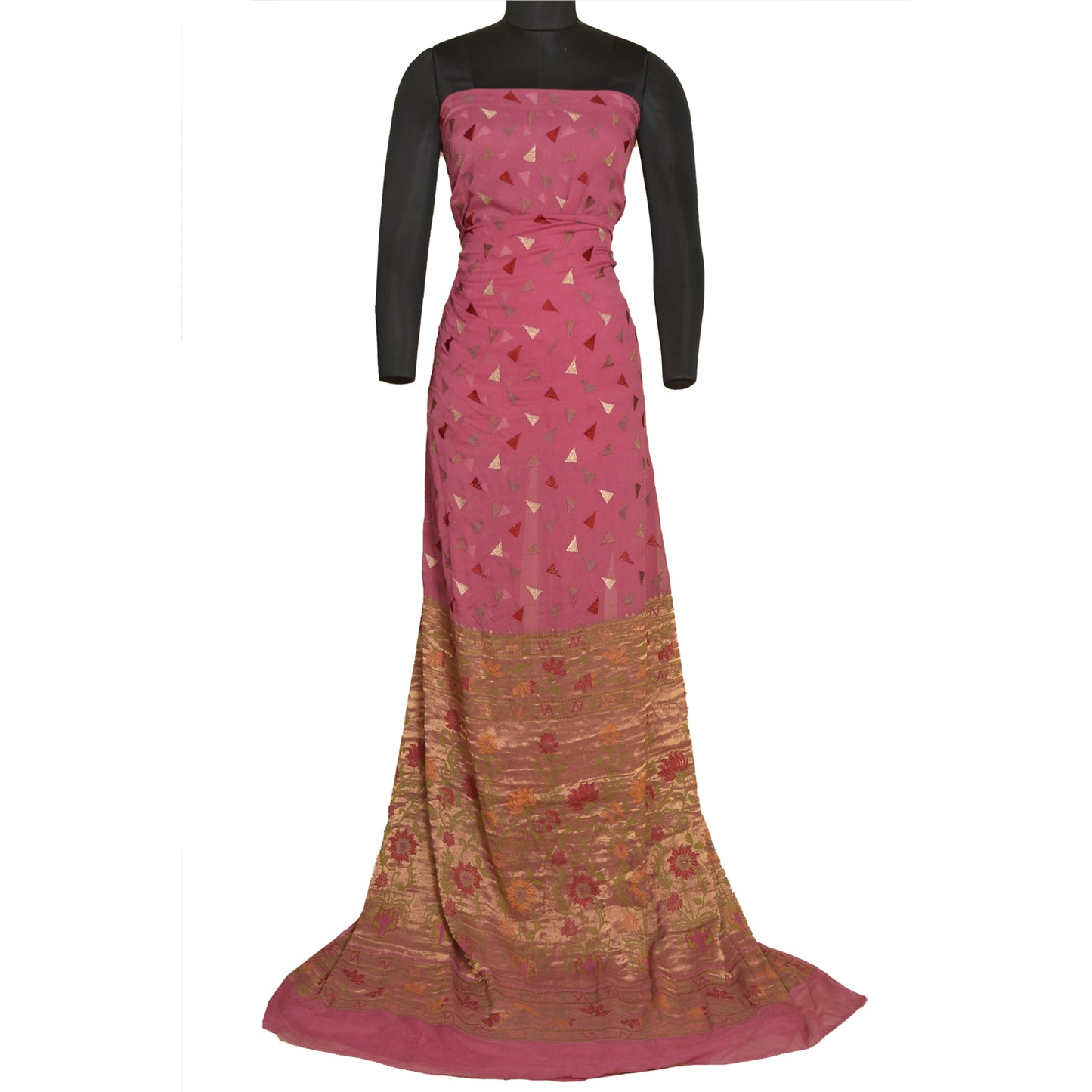 Sanskriti Vintage Pink Sarees Pure Georgette Silk Woven Sari 5 YD Craft Sustainable Fabric