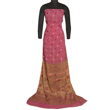 Sanskriti Vintage Pink Sarees Pure Georgette Silk Woven Sari 5 YD Craft Sustainable Fabric