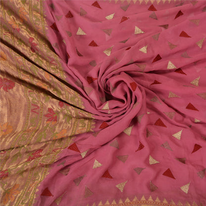 Sanskriti Vintage Pink Sarees Pure Georgette Silk Woven Sari 5 YD Craft Sustainable Fabric