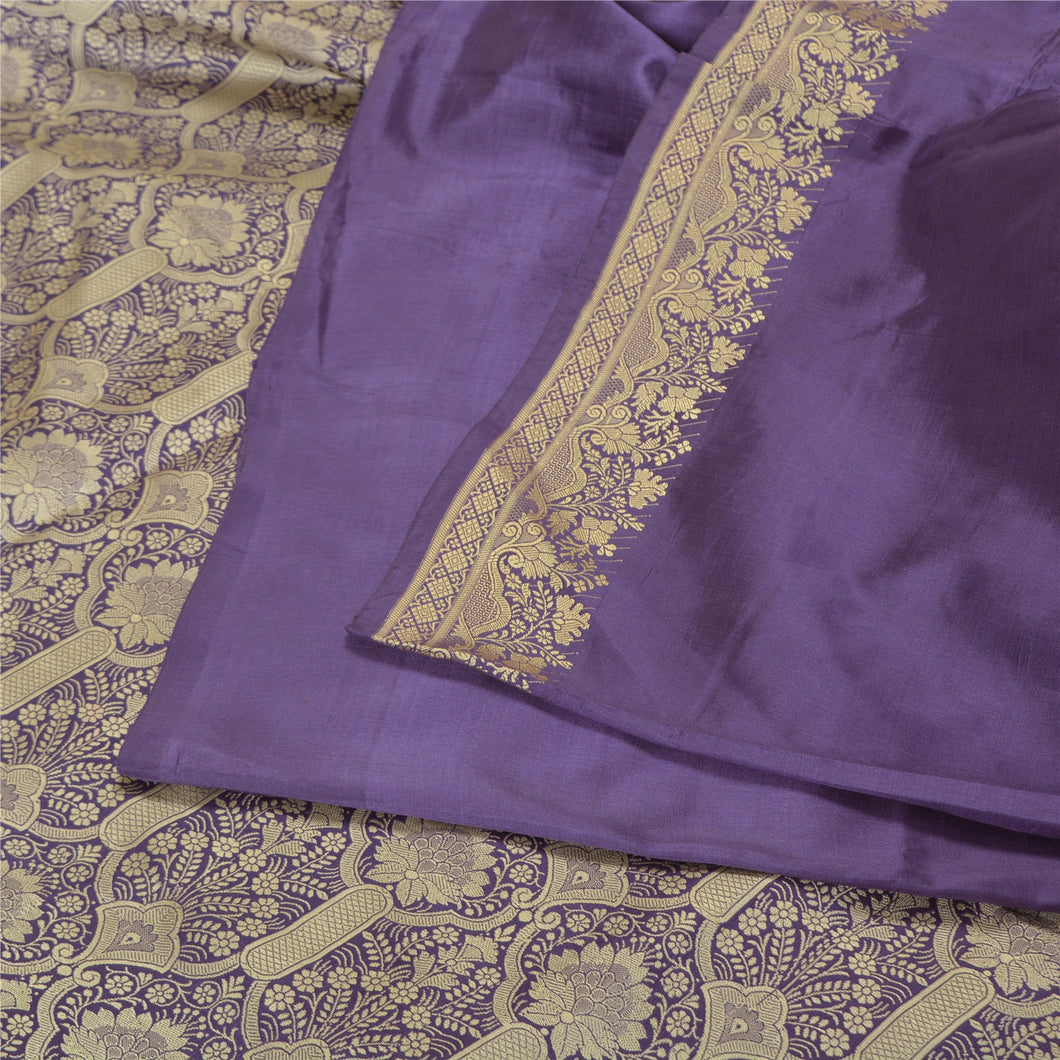 Sanskriti Vintage Lavender Sarees 100% Pure Silk Woven Premium Sari Craft Fabric