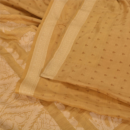 Sanskriti Vintage Mustard Indian Sarees 100% Pure Silk Woven Sari Craft Sustainable Fabric