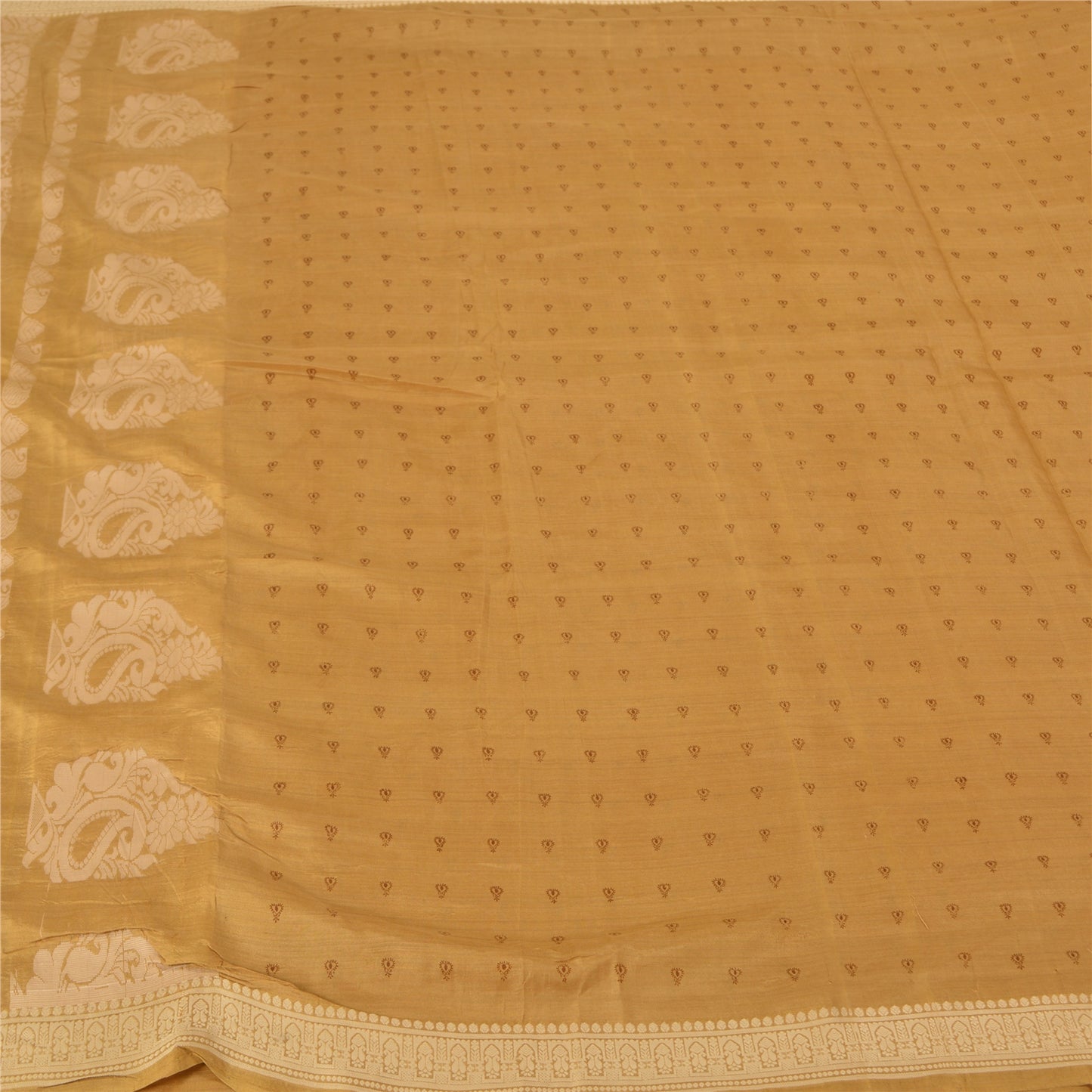 Sanskriti Vintage Mustard Indian Sarees 100% Pure Silk Woven Sari Craft Sustainable Fabric