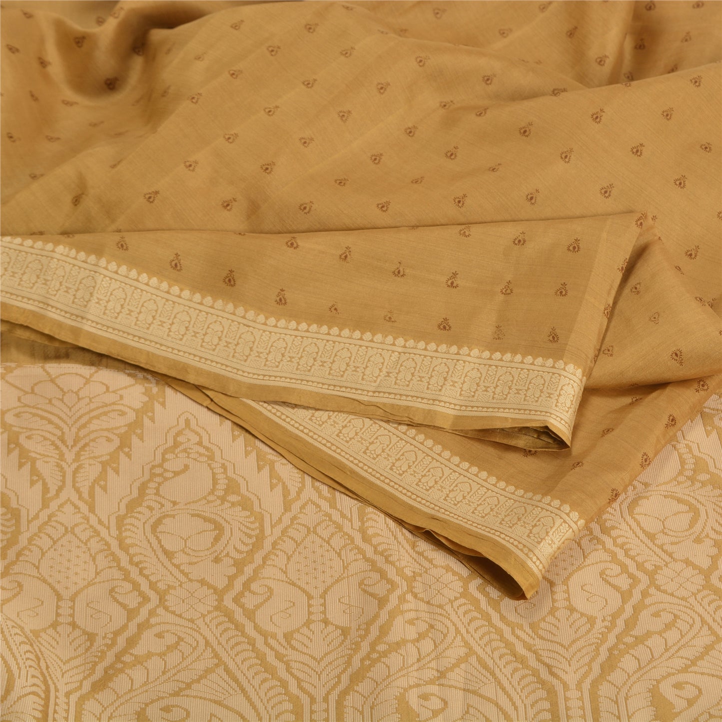 Sanskriti Vintage Mustard Indian Sarees 100% Pure Silk Woven Sari Craft Sustainable Fabric