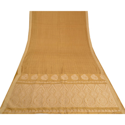 Sanskriti Vintage Mustard Indian Sarees 100% Pure Silk Woven Sari Craft Sustainable Fabric