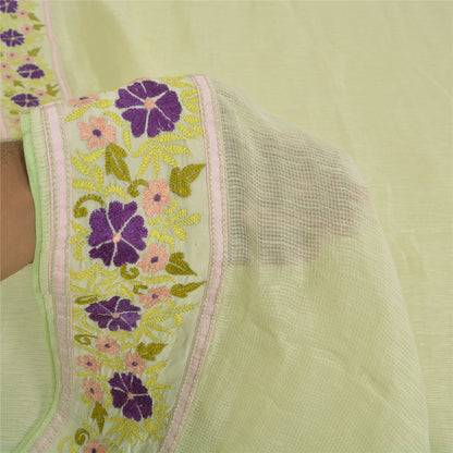 Sanskriti Vintage Cream Sarees Pure Cotton Embroidered Kota Doria Sari Sustainable Fabric