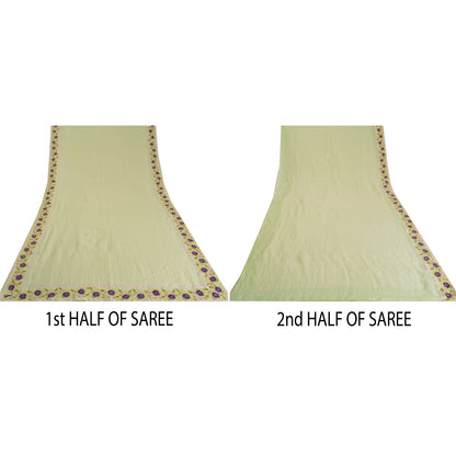 Sanskriti Vintage Cream Sarees Pure Cotton Embroidered Kota Doria Sari Sustainable Fabric