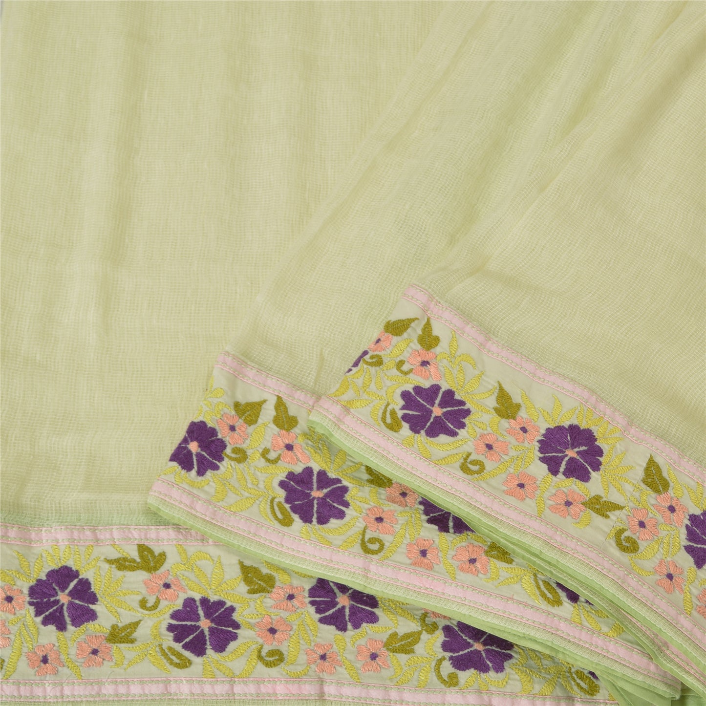 Sanskriti Vintage Cream Sarees Pure Cotton Embroidered Kota Doria Sari Sustainable Fabric