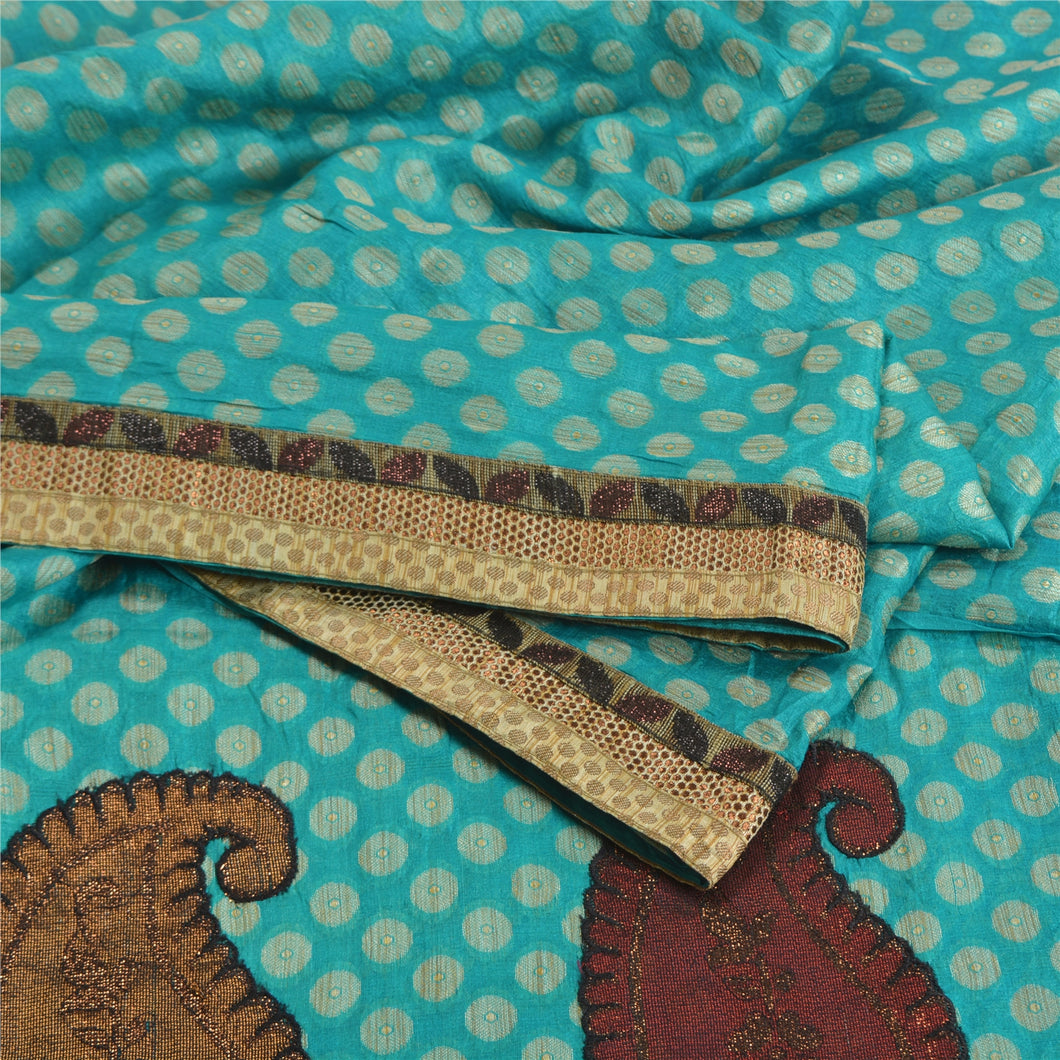 Sanskriti Vintage Blue Indian Sarees 100% Pure Silk Woven Premium Sari Fabric