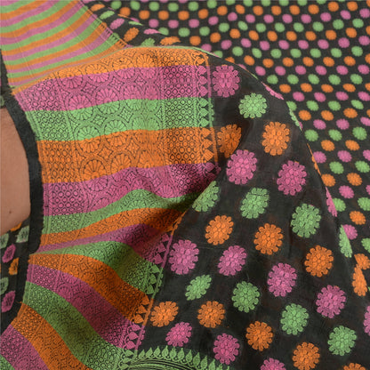 Sanskriti Vintage Black Sarees Blend Silk Woven Premium Sari Craft 5 Yard Sustainable Fabric