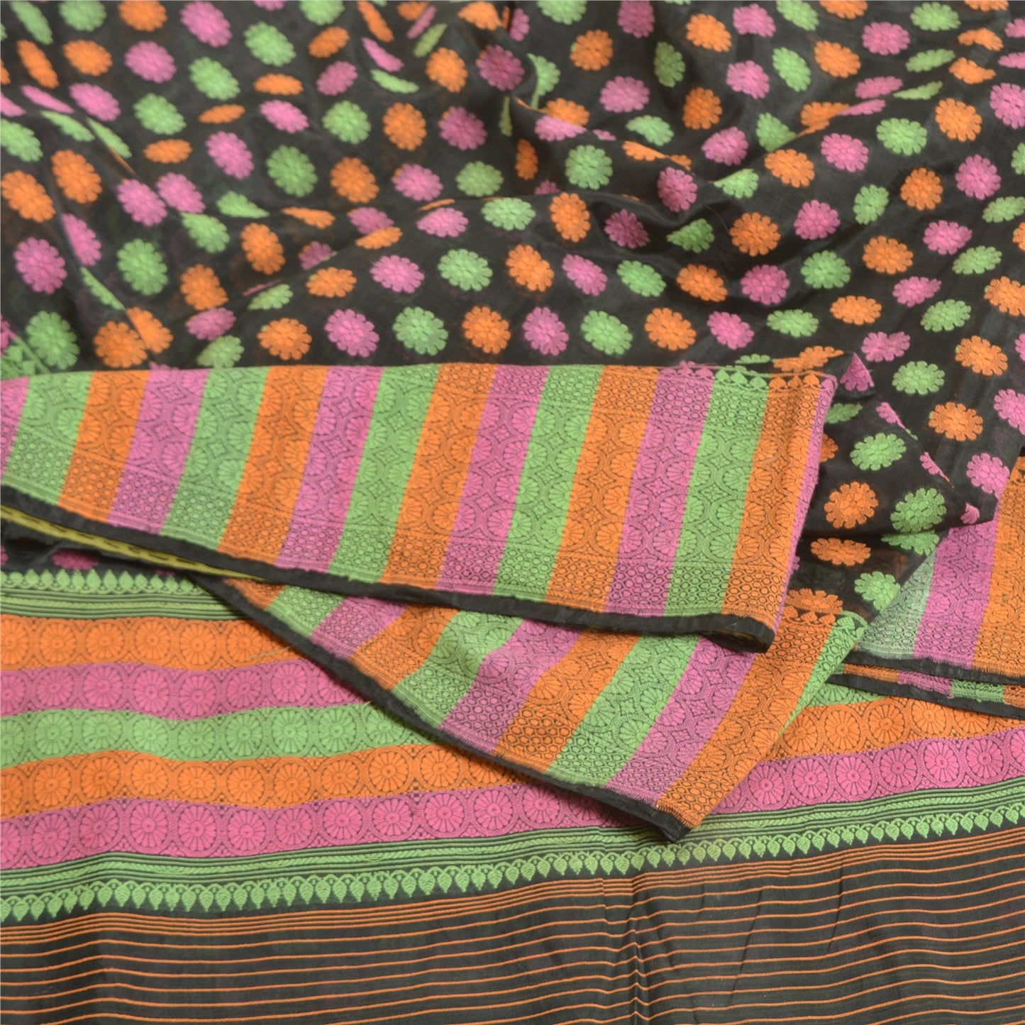 Sanskriti Vintage Black Sarees Blend Silk Woven Premium Sari Craft 5 Yard Sustainable Fabric