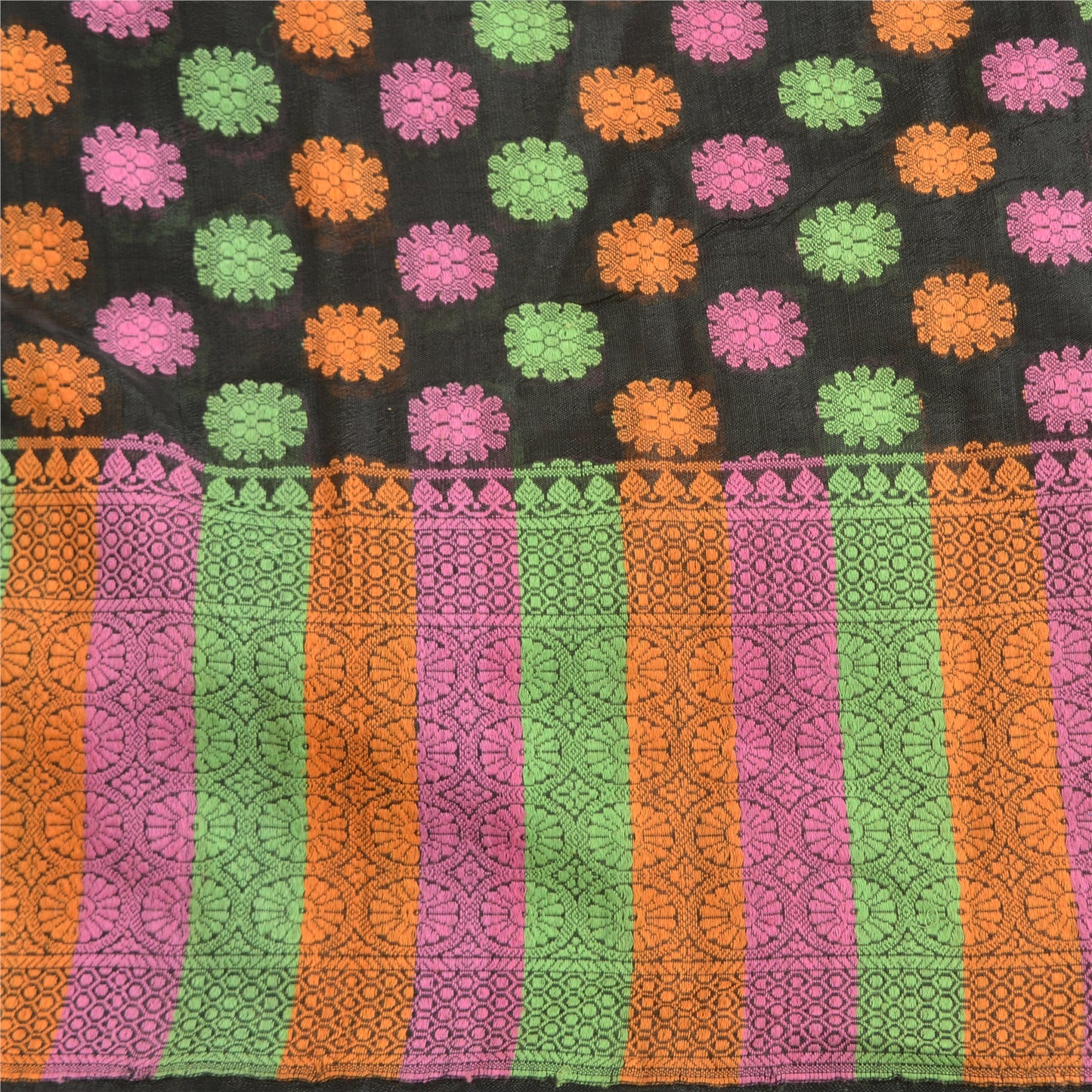 Sanskriti Vintage Black Sarees Blend Silk Woven Premium Sari Craft 5 Yard Sustainable Fabric