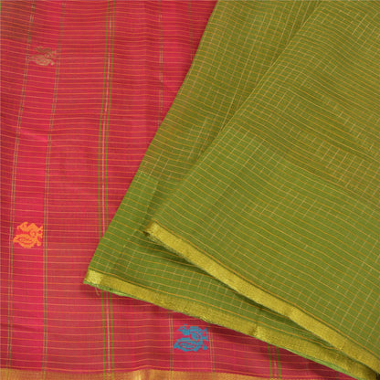 Сари Sanskriti Vintage Green/Red Sarees из смеси хлопка ручной работы, экологически чистая ткань для сари
