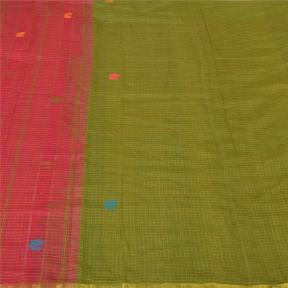 Сари Sanskriti Vintage Green/Red Sarees из смеси хлопка ручной работы, экологически чистая ткань для сари