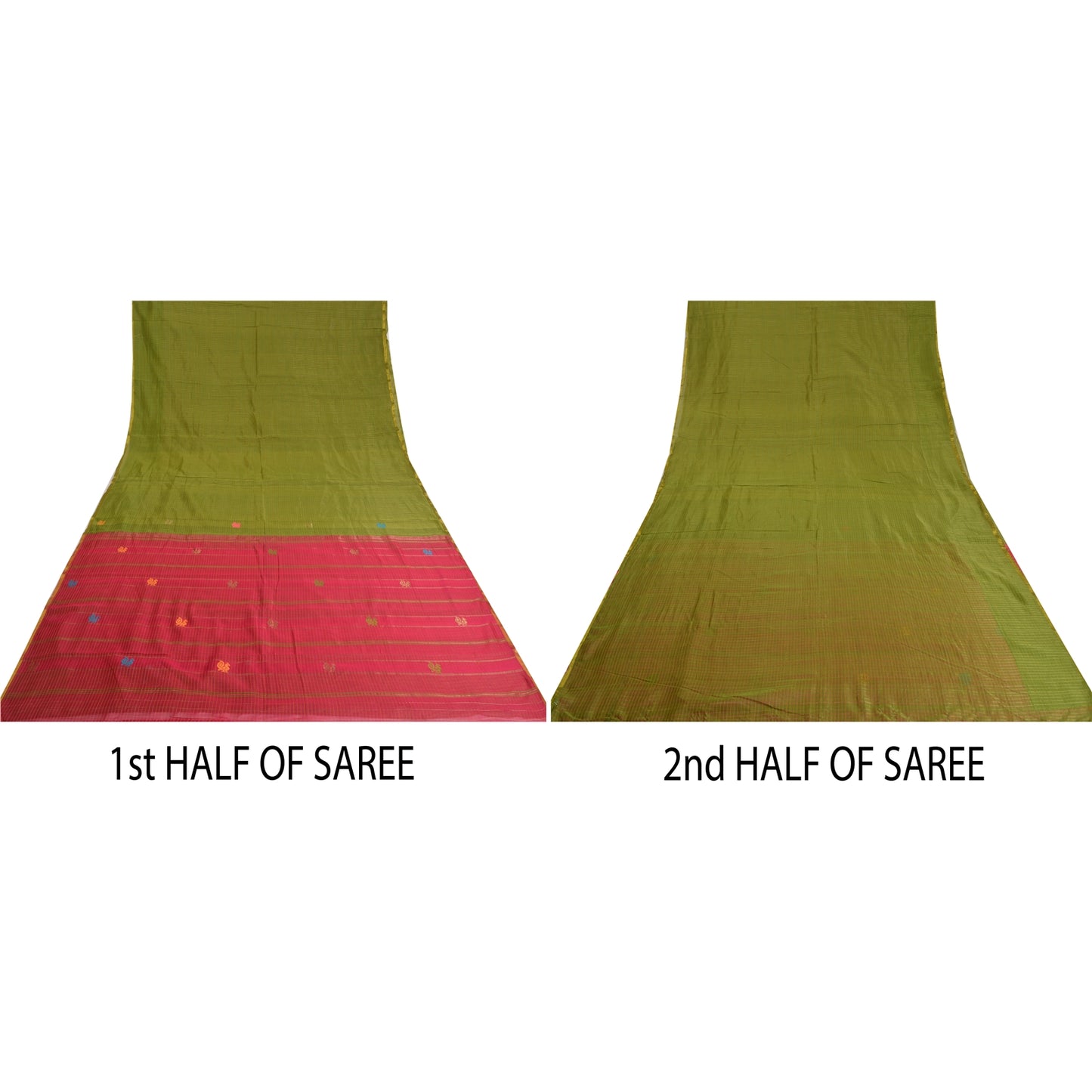 Сари Sanskriti Vintage Green/Red Sarees из смеси хлопка ручной работы, экологически чистая ткань для сари