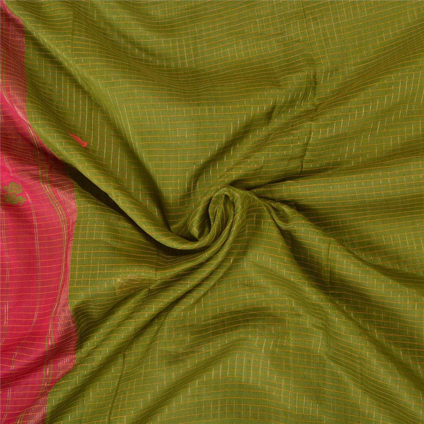 Сари Sanskriti Vintage Green/Red Sarees из смеси хлопка ручной работы, экологически чистая ткань для сари