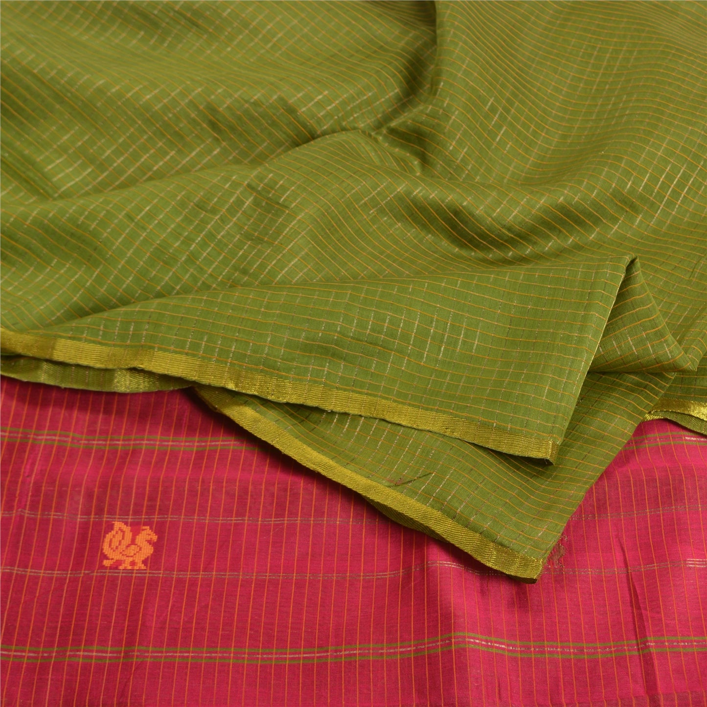 Сари Sanskriti Vintage Green/Red Sarees из смеси хлопка ручной работы, экологически чистая ткань для сари
