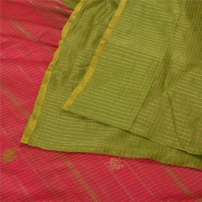 Сари Sanskriti Vintage Green/Red Sarees из смеси хлопка ручной работы, экологически чистая ткань для сари