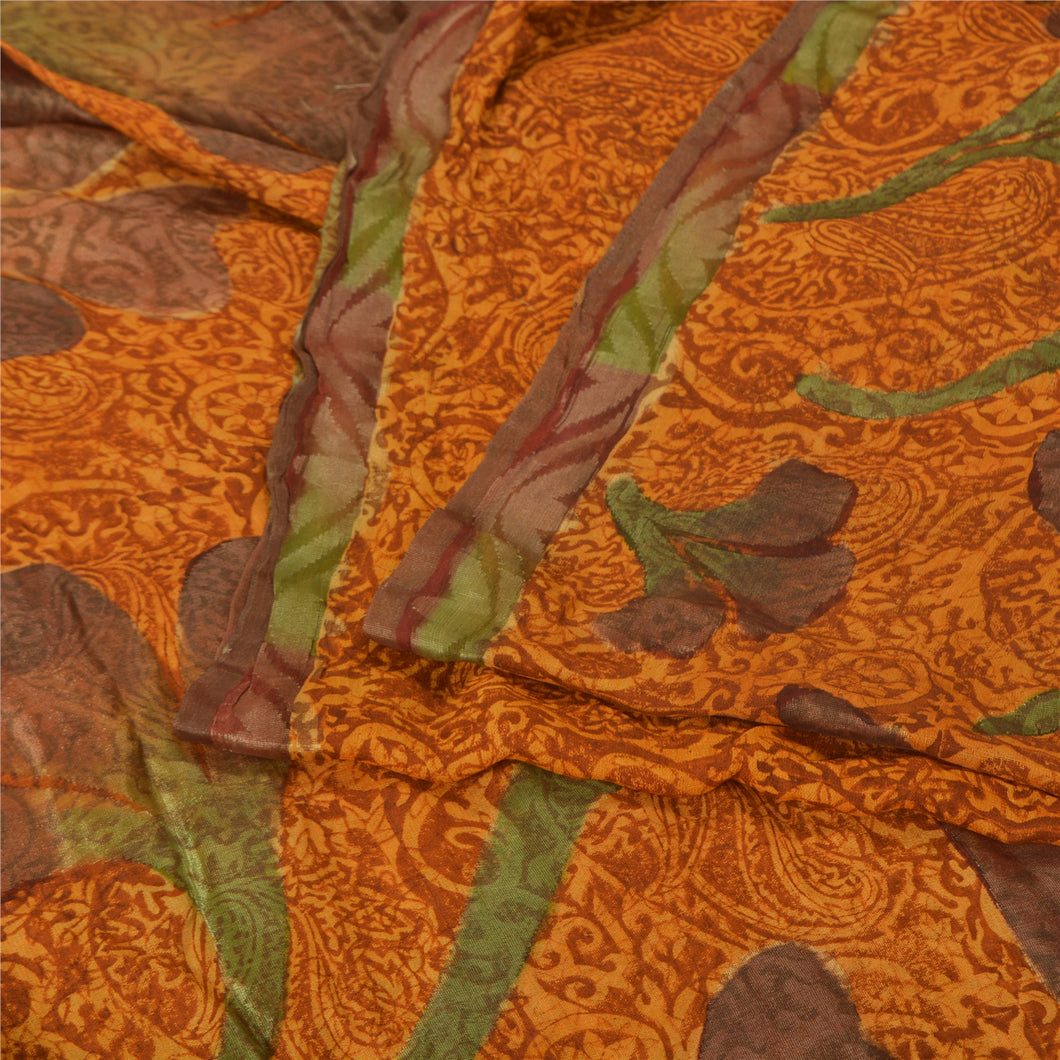 Sanskriti Vintage Orange Bollywood Sarees Pure Georgette Silk Woven Sari Fabric
