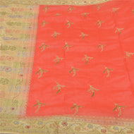 Sanskriti Vintage Peach/Cream Sarees Pure Silk Hand Beaded Woven Sari Fabric
